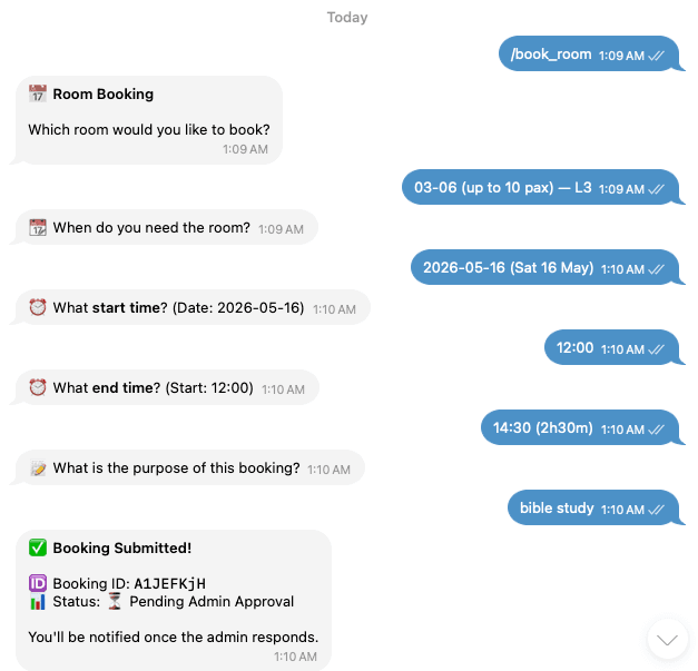 Telegram bot conversation for booking a room